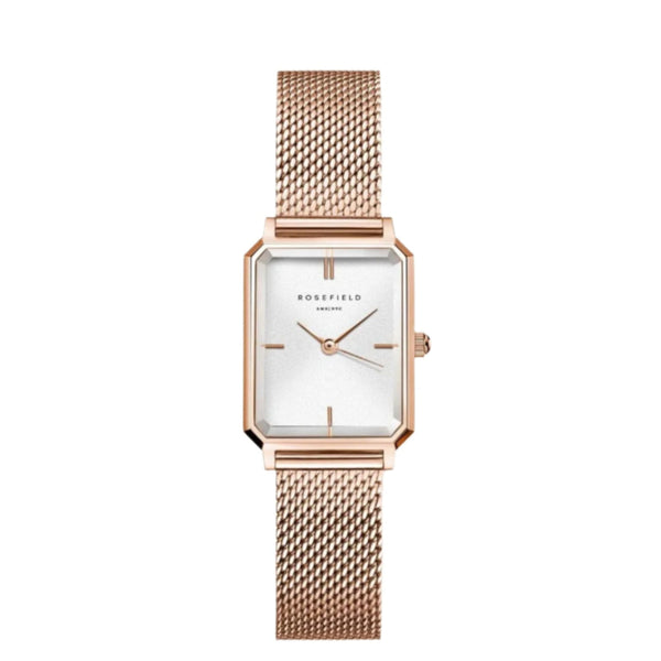 Rosefield Watch - Octagon Extra Small White Dial & Rose Gold Metal Strap