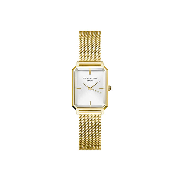 Rosefield - Octagon Extra Small White Dial Gold Mesh Strap