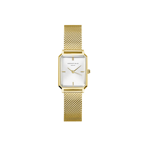 Rosefield - Octagon Extra Small White Dial Gold Mesh Strap