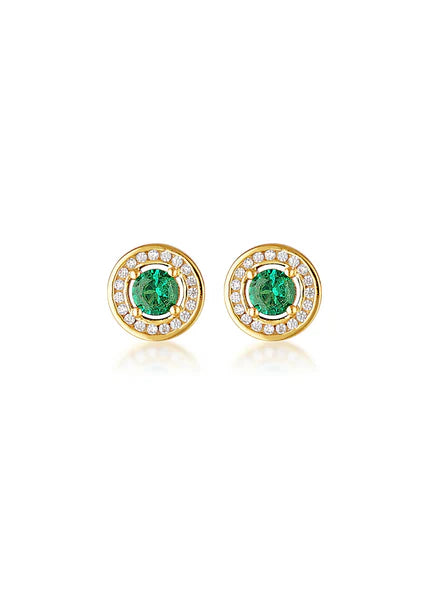 Georgini - Milestone Emerald Nano & White Cubic Zirconia Halo Earrings Gold