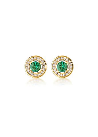 Georgini - Milestone Emerald Nano & White Cubic Zirconia Halo Earrings Gold