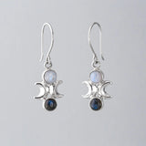 Nick Von K - Moon Phase Earrings in Sterling Silver with Labradorite and Rainbow Moonstone