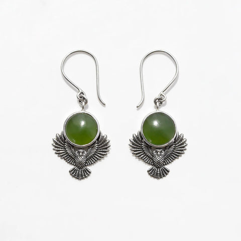 Nick Von K - Pounamu Owl Guardian Earrings