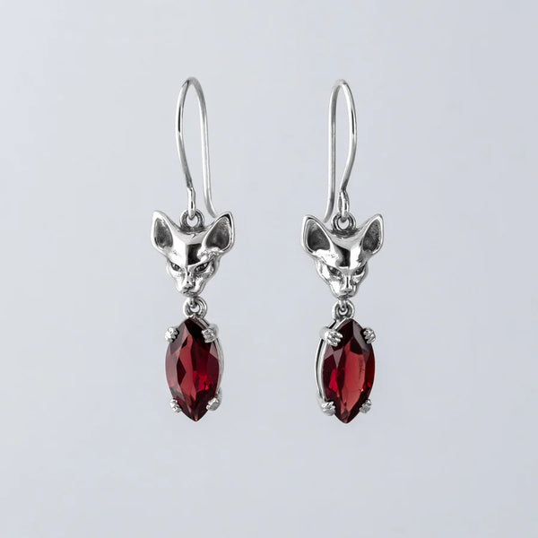 Nick Von K - Salem Cat Garnet Drop Earrings