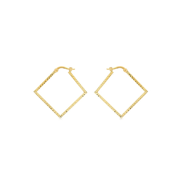 Brent Weatherall - 9ct Yellow Gold Diamond Cut Square Hoop Earrings