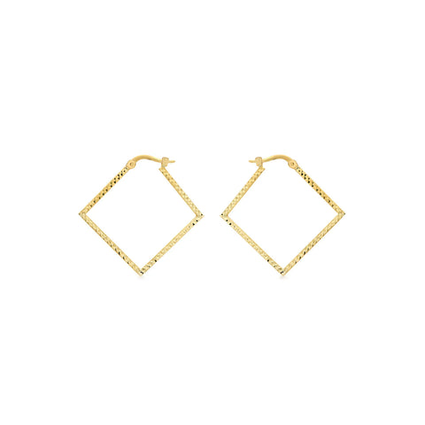 Brent Weatherall - 9ct Yellow Gold Diamond Cut Square Hoop Earrings