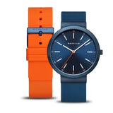 Bering - Blue Sunray Dial With Blue & Orange Silicone Strap