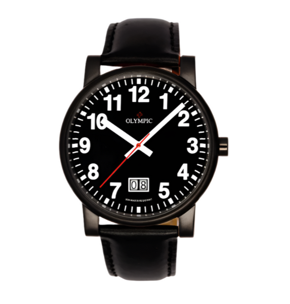 Olympic - Full Black Watch With Leather Strap