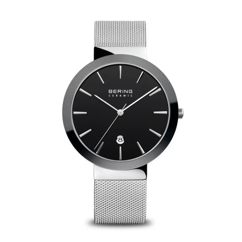 Bering - Ladies Ceramic Silver/Black Milanese Strap Watch