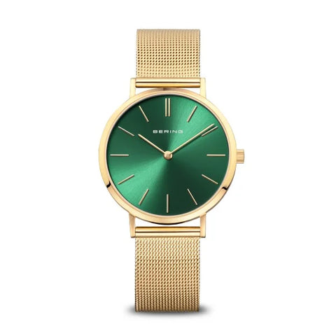 Bering - Classic Gold Mesh Watch With Green Face