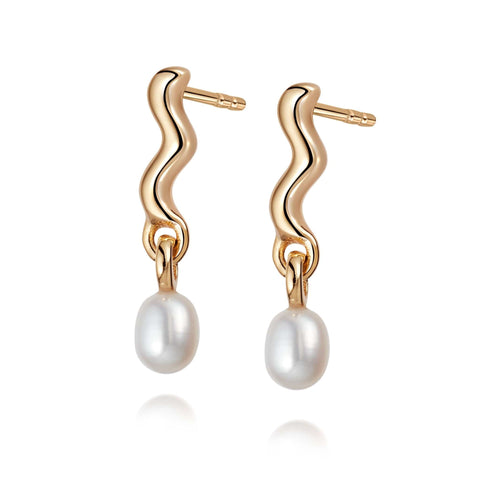 Daisy London - Wave Seed Pearl Stud Earrings Gold Plated