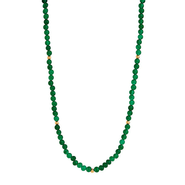 Najo - Green Onyx & Gold Tone Bead Necklace