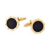Cudworth - Gold Plated & Round Onyx Cufflinks with Screws