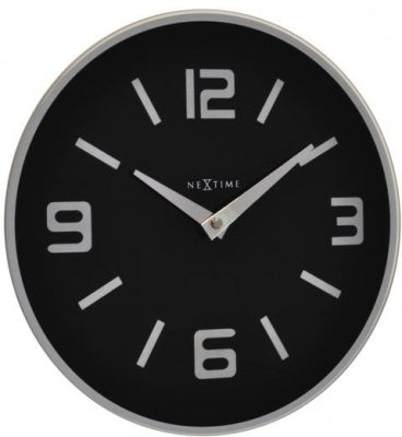 Nextime - Glass Silver & Black Clock