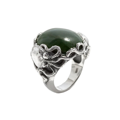 Nick Von K - Pounamu Twin Octopus ring in Sterling Silver