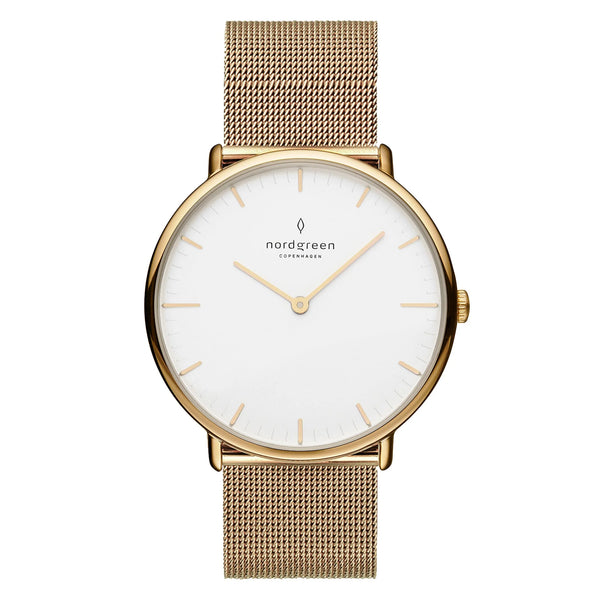 NordGreen - Yellow Gold & White Dial Mesh Watch