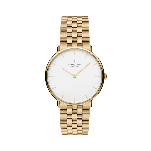 NordGreen - Native White & Gold Metal Link Watch