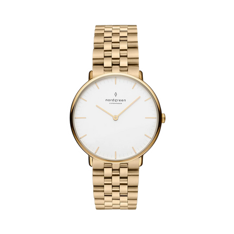 NordGreen - Native White & Gold Metal Link Watch