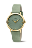 Boccia - Titanium Gold Watch With Leather Green Strap