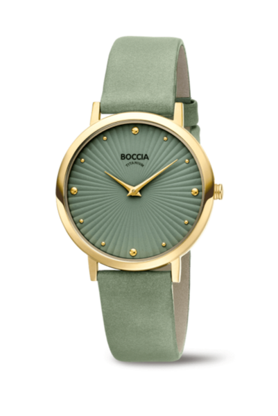 Boccia - Titanium Gold Watch With Leather Green Strap