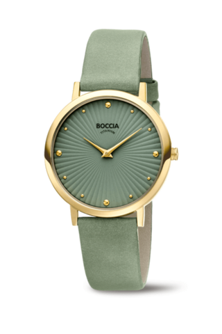 Boccia - Titanium Gold Watch With Leather Green Strap