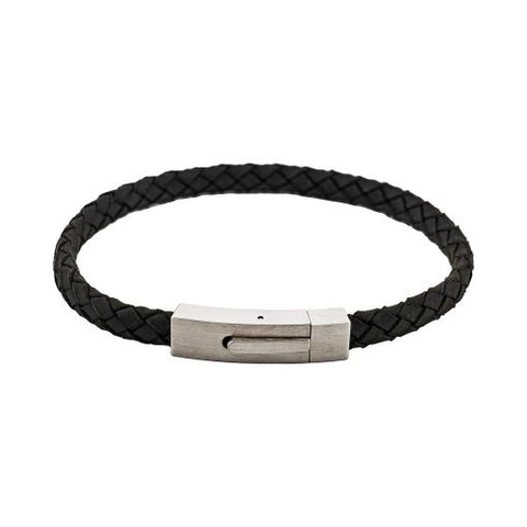 Cudworth - Braided Suede & Steel Calabria Bracelet, 21.5cm x 6mm, Nero