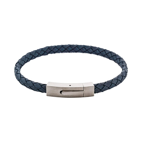 Cudworth - Braided Suede & Steel Calabria Bracelet, 21.5cm x 6mm, Ocean