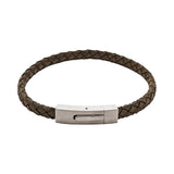 Cudworth - Braided Suede & Steel Calabria Bracelet, 21.5cm x 6mm, Flint