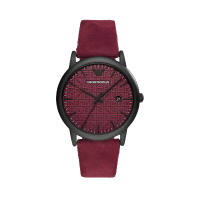 Emporio Armani -  Three-Hand Burgundy WITH BLACK LEATHER STRAP