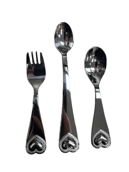 Precious Metals 3 Piece Baby Cutlery Set With Hearts