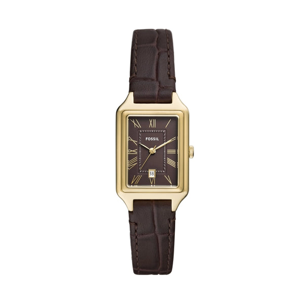 Fossil - Rectangle Gold Watch With Brown Strap