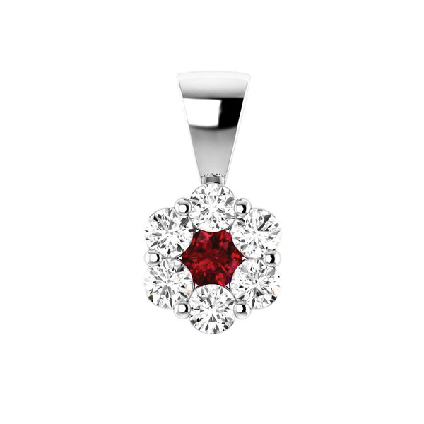 Brent Weatherall - 9ct White Gold Ruby & 6X Diamond Set Cluster Pendant On A 45cm Chain