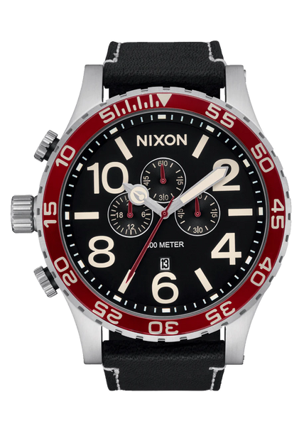 Nixon - 51-30 Chrono Leather Silver/Black/Cranberry