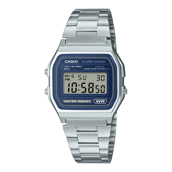 Casio - Retro Silver & Blue Dial Digital Watch