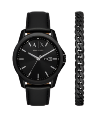 Armani Exchange - Three-Hand Black Watch and Black Stainless Steel Bracelet Gift Set