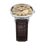 Emporio Armani - Gold Dial Brown Leather Strap Watch