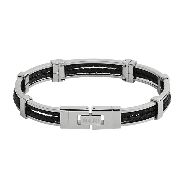 Najo - Band of Strength Men’s Plaited Leather and Steel Bracelet