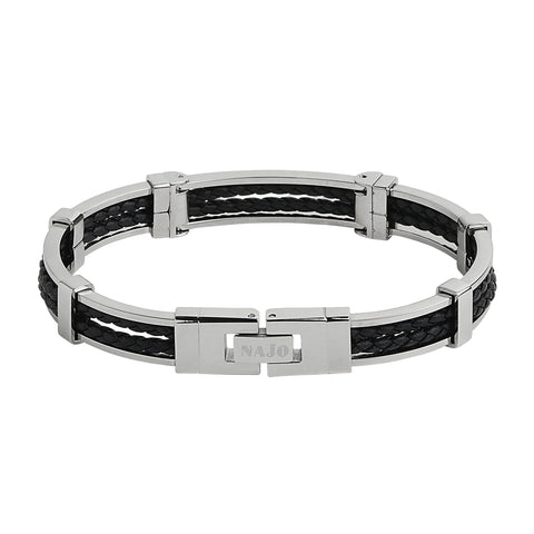 Najo - Band of Strength Men’s Plaited Leather and Steel Bracelet