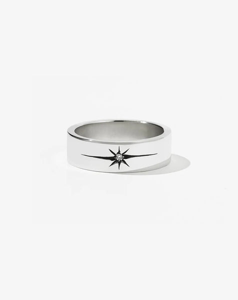 Meadowlark - Diamond Star Band Flat Sterling Silver White Diamond