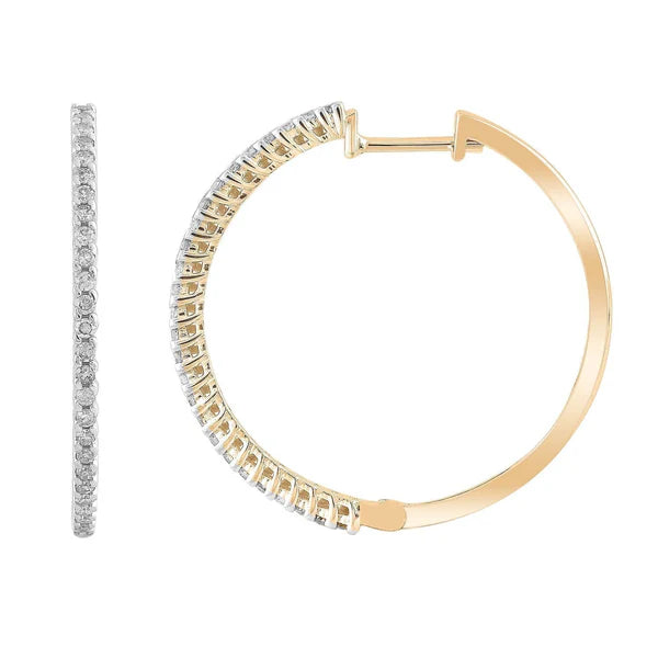 Brent Weatherall - 9ct Yellow Gold Diamond Set Hinged Hoop Earrings