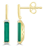 Brent Weatherall - 9ct Yellow Gold Rectangle Green Onyx & Diamond Set Drop Earrings