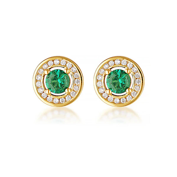 Georgini - Milestone Emerald Nano & White Cubic Zirconia Halo Earrings Gold