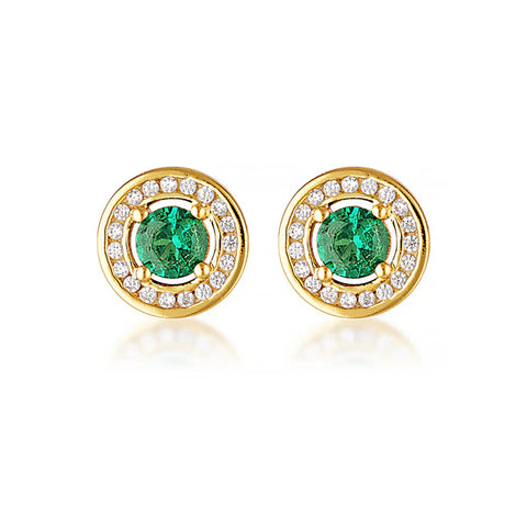 Georgini - Milestone Emerald Nano & White Cubic Zirconia Halo Earrings Gold