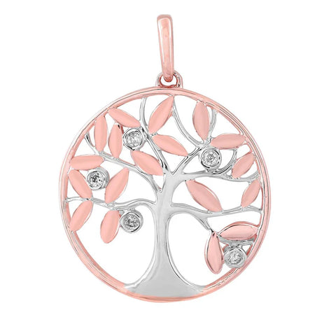 Brent Weatherall - 9ct Rose gold 0.05ct Diamond Set Tree Of Life Pendant on 45cm Rose Gold Chain
