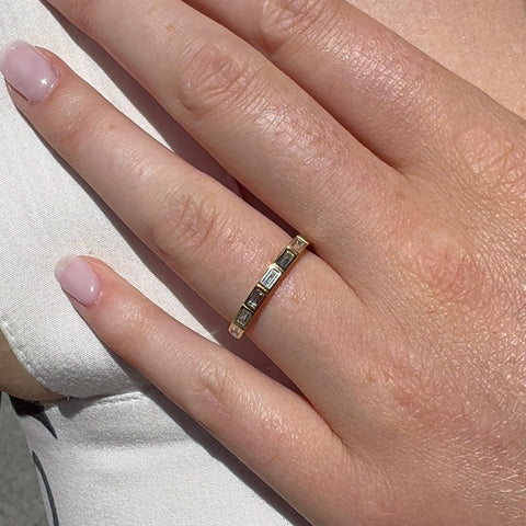 BWJ - 10ct Yellow Gold 7X Lab Grown Diamond Bezel Set Baguette Cut Ring 0.30ct