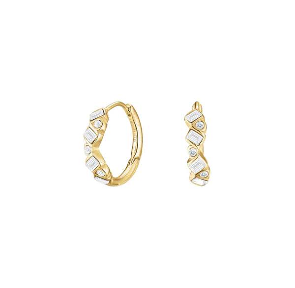 Rosefield Jewellery - Playful Crystal Baguette Hoops Gold