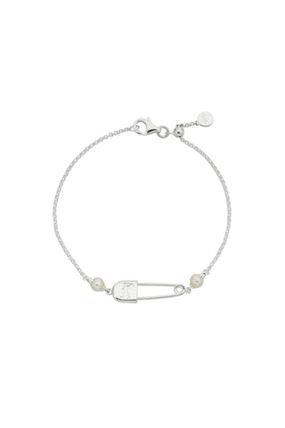 Karen Walker - Runaway Safety Pin Bracelet with 2 x 4mm Freshwater Pearls Silver