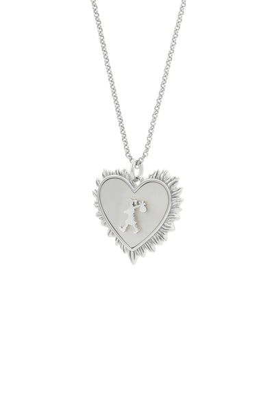 Karen Walker - Runaway Flaming Mother Of Pearl Heart Necklace Silver