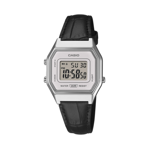 Casio - Retro Sliver Digital With Black Leather Strap