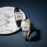 Casio - Retro Sliver Digital With Black Leather Strap